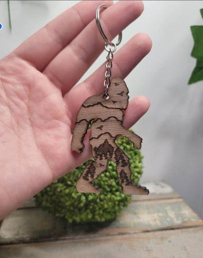 Wooden Bigfoot Keychain